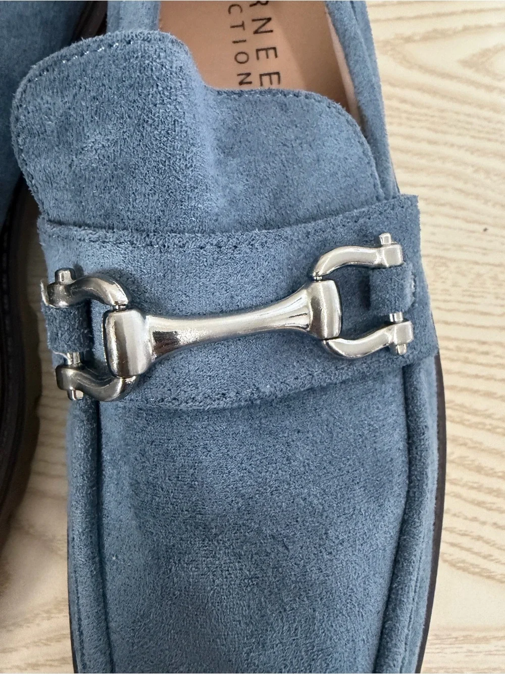 Journee Collection Blue Suede Loafers with Silver Bit